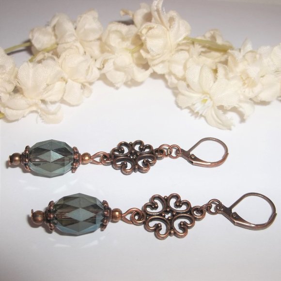 Earrings, Blue Earrings, Copper Earrings Beaded Earrings, Earring Set NWT 7365 - Picture 5 of 9